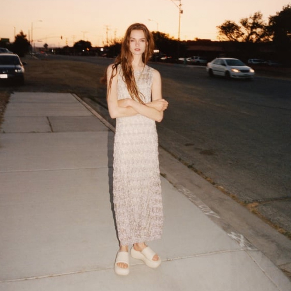 Zara Metallic Knit Maxi Dress Copper Size S